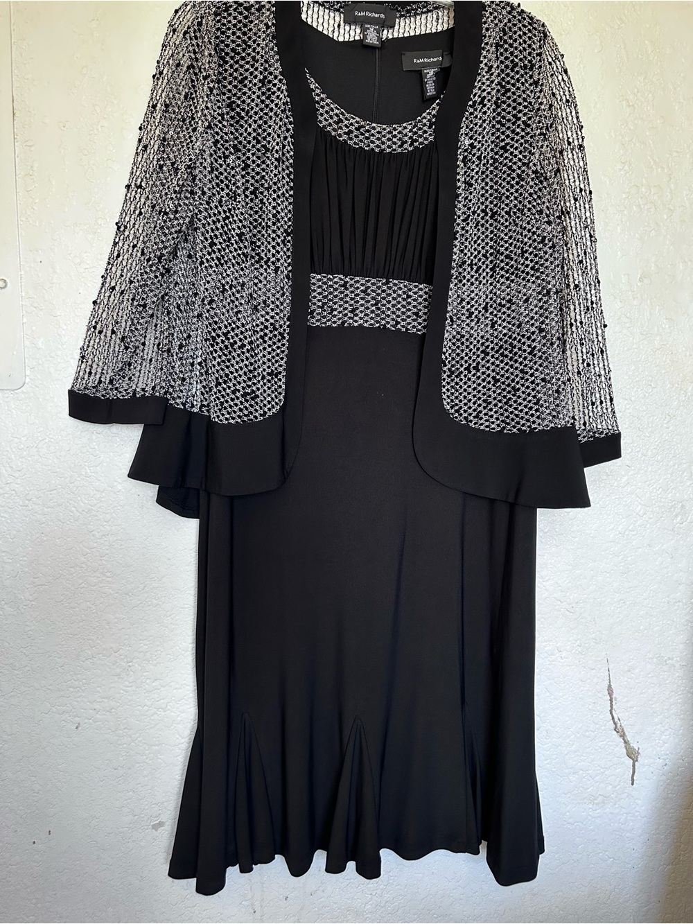 R&M Richards Black and Silver Beaded Jacket Dress Set